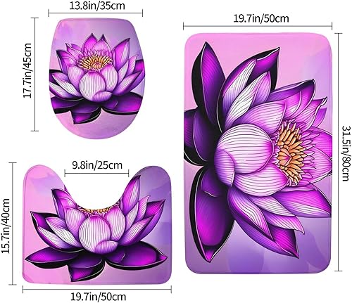 Miniatura 2 de Alfombras antideslizantes de baño de franela suaves y cómodas, alfombra antideslizante súper absorbente de 3 piezasjuego de loto morado