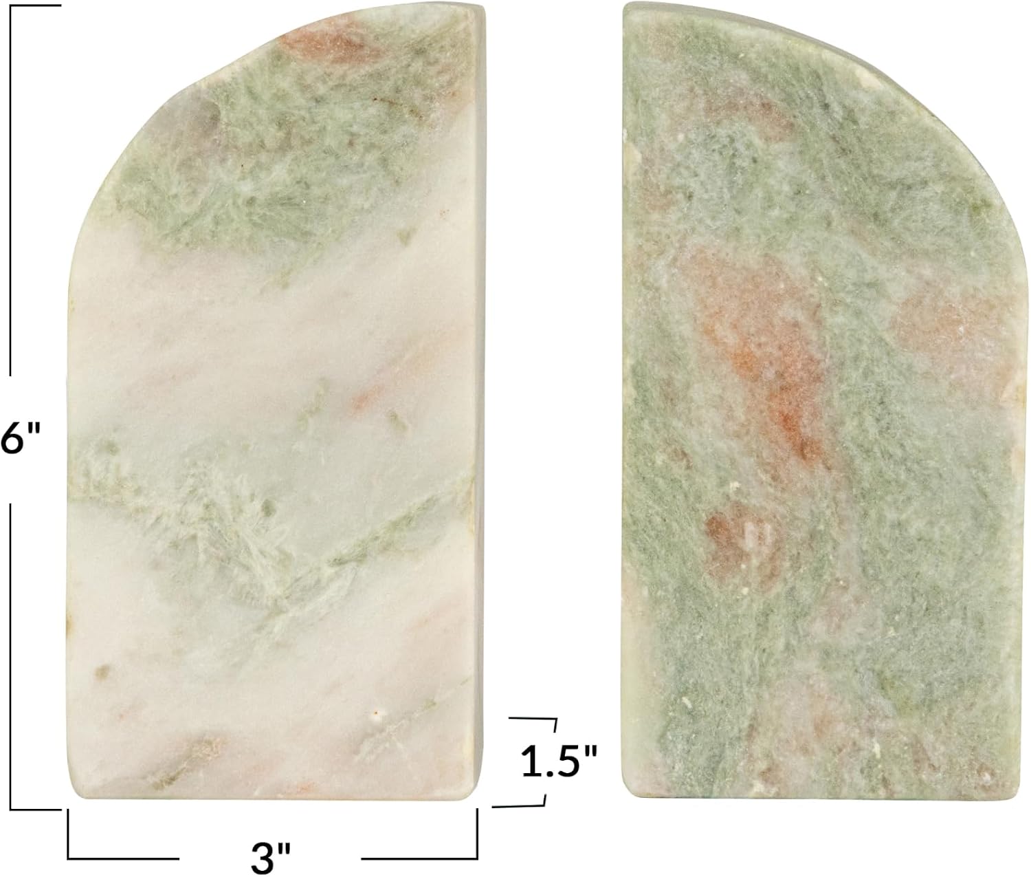 Creative Co-Op Half Arch Marble Bookends, Green image 2