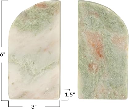 Creative Co-Op Half Arch Marble Bookends, Green