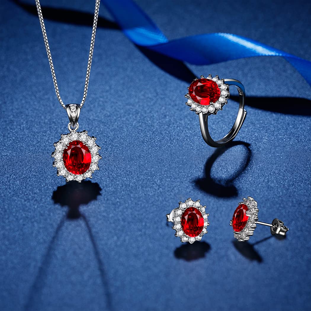 Silber Damen Schmuck Set, 925 Sterling Silber Halskette Ohrringe Ring Set, Silber Prinzessin Diana Schmuckset mit AAAAA Zirkonia, Silber Luxus Hochzeit Schmuck Set, Geschenk zum Geburtstag