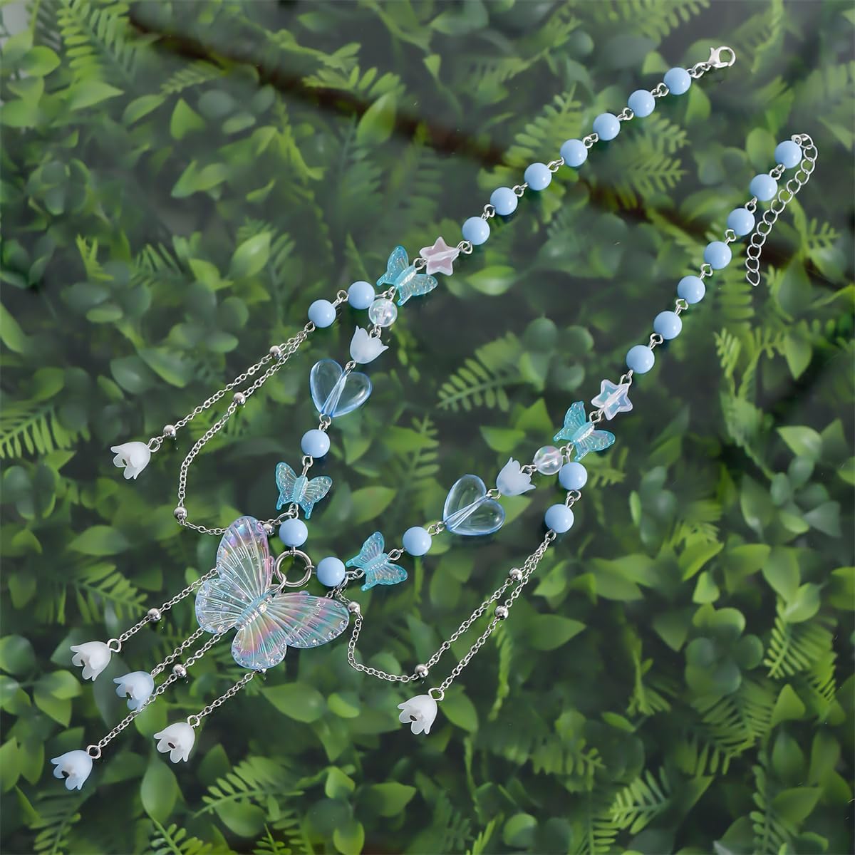 Layered Pearl Butterfly Choker Necklaces for Women,Vintage Crystal Beaded Pendant Necklace Y2K Bow Heart Tassel Chain Necklace Jewelry - Image 4