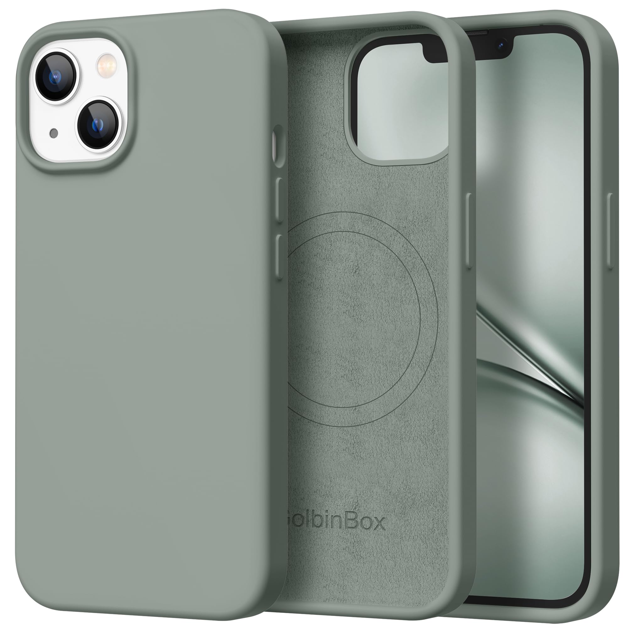 GolbinBox Magnetic for iPhone 15 Case, Silicone Cover, Calke Green