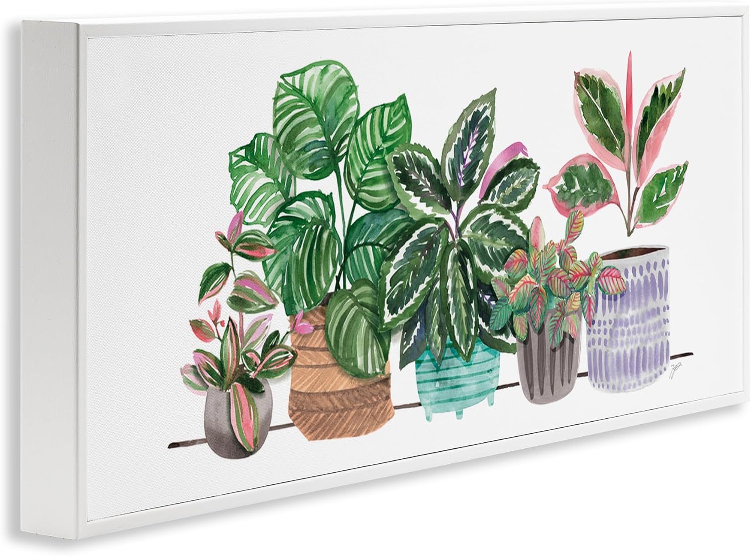 Stupell Industries 'Potted Plants Herbal Leaves Green Pattern Foliage', Framed Giclee Art, White, 24 x 10 Inches, Easy to Hang and Sturdy, Made in USA, by Karyn Panganiban