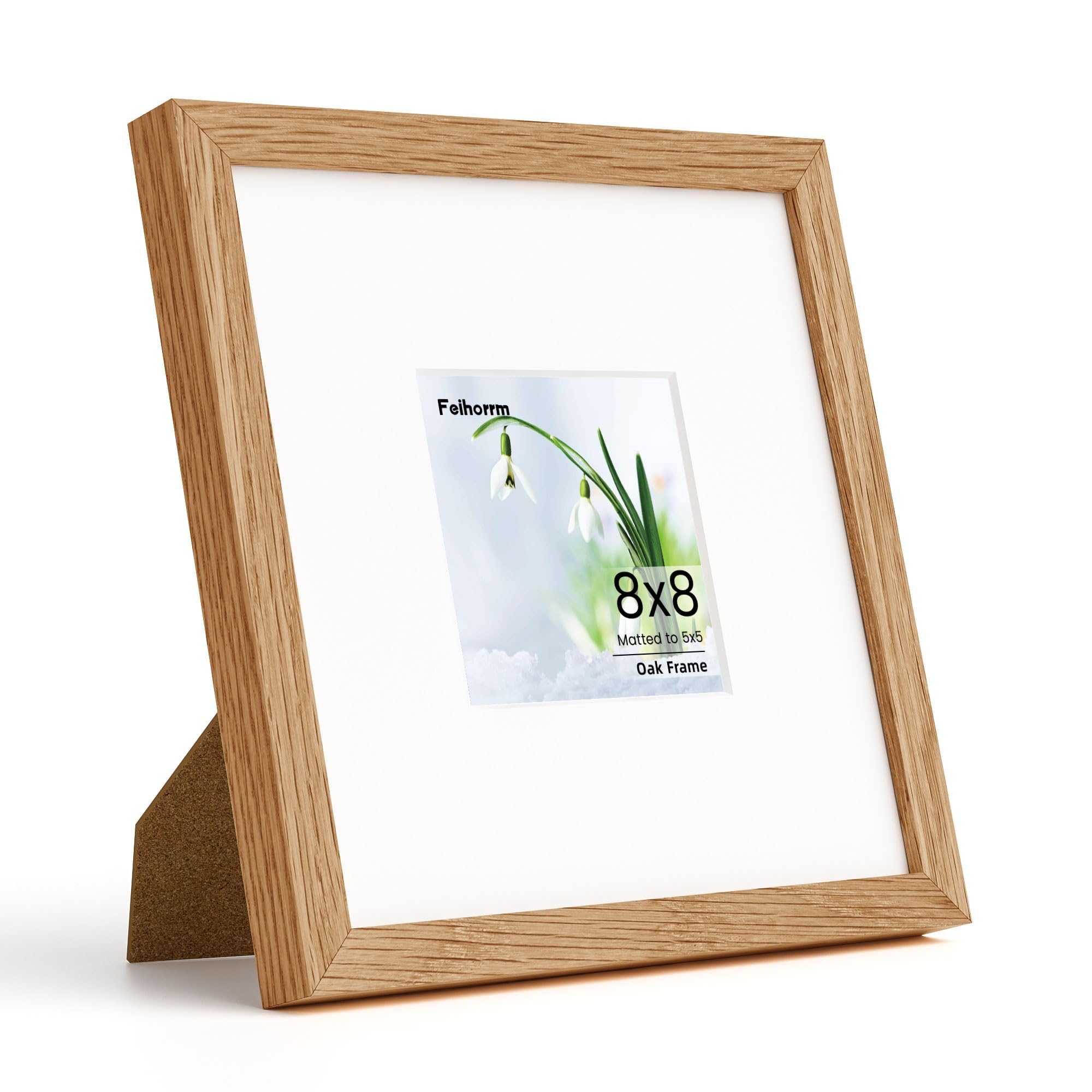 8x8 Picture Frame, Solid Oak Wood 8x8 inch Square Photo Frame for Home & Wall Decor