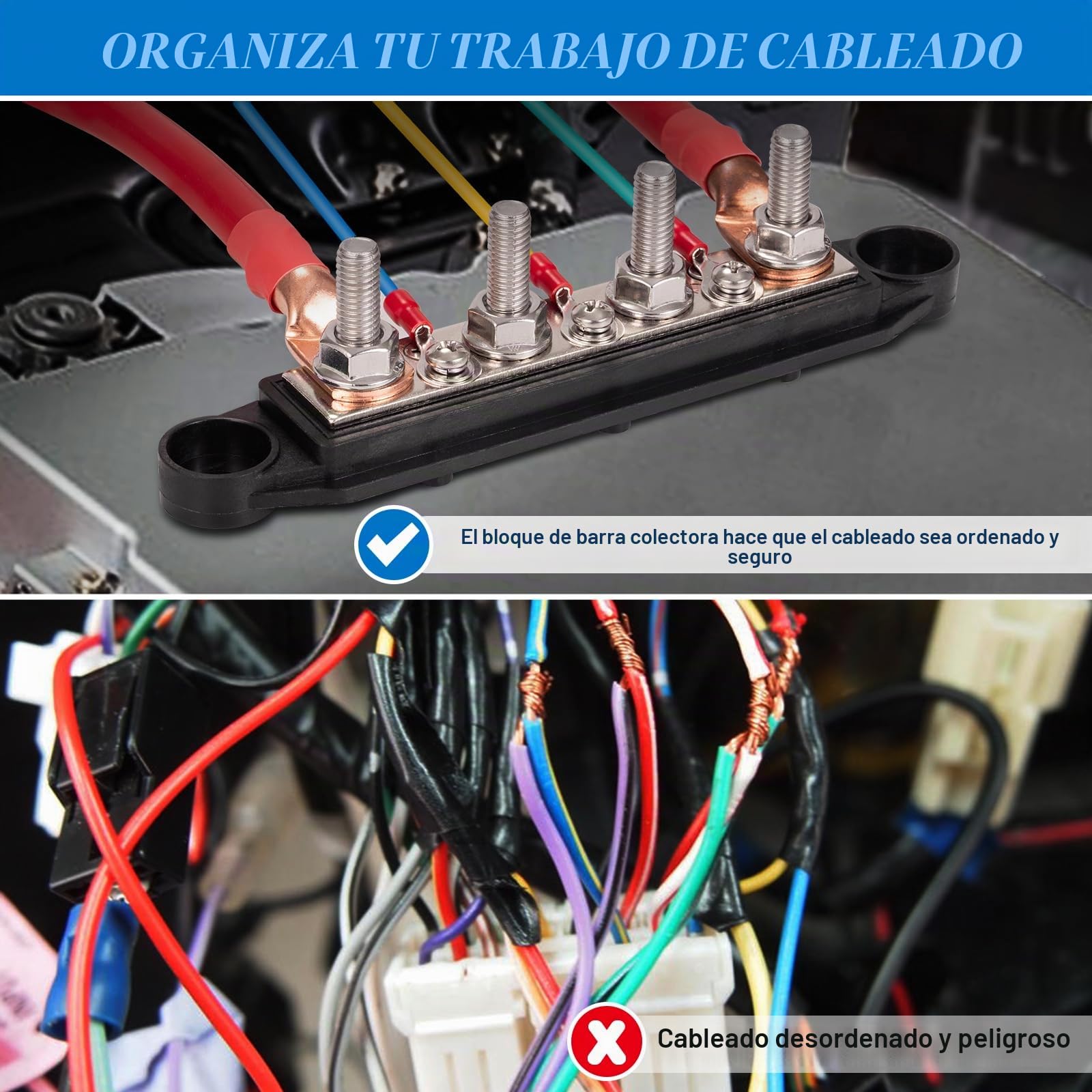 Spurtar Bloque de Distribución de Energía de Barra Colectora con 4x M8 Pernos y 3x M4 Tornillos 12V–48V 250A para Coche, Barco, RV 16,5 × 3,4 × 4,8 cm – No Apto Para Espacios Reducidos