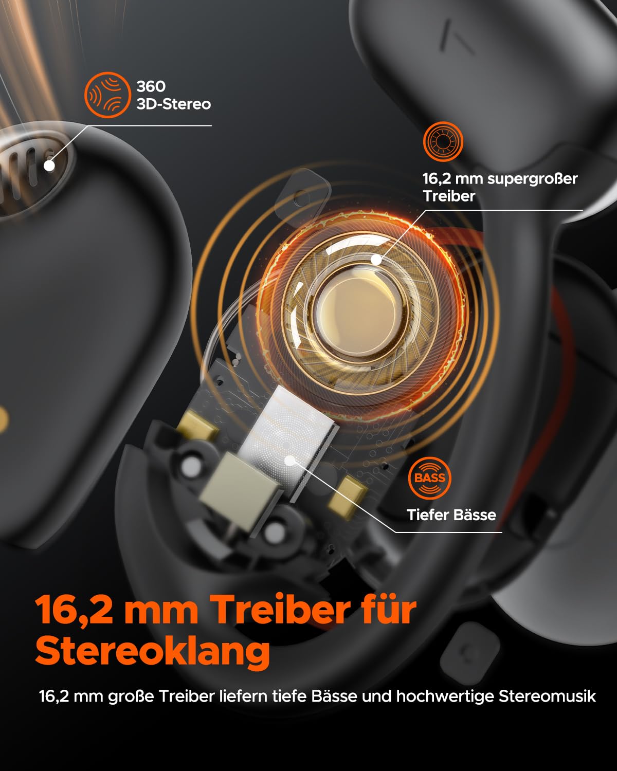 truefree O1 Open Ear Bluetooth 5.3 Kopfhörer, kabellose Ohrhörer mit dynamischen 16,2mm Audiotreibern, ENC, immersiver Stereoklang, 4 Mikrofone, 45 Stunden Spielzeit für Sport Workout Gaming (weiß)