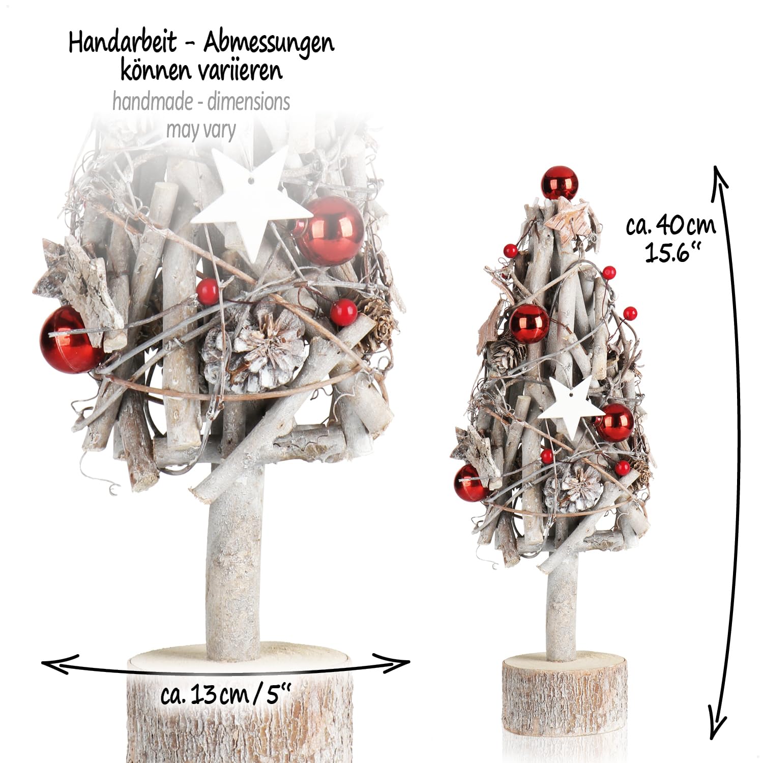 com-four® 2-teiliges Set Tischkranz Ø 28 cm & Deko-Weihnachtsbaum 40 cm | Adventskranz aus Naturzweigen mit Sternen und künstlicher Baum - Weihnachtsdeko für Tisch & Innenbereich