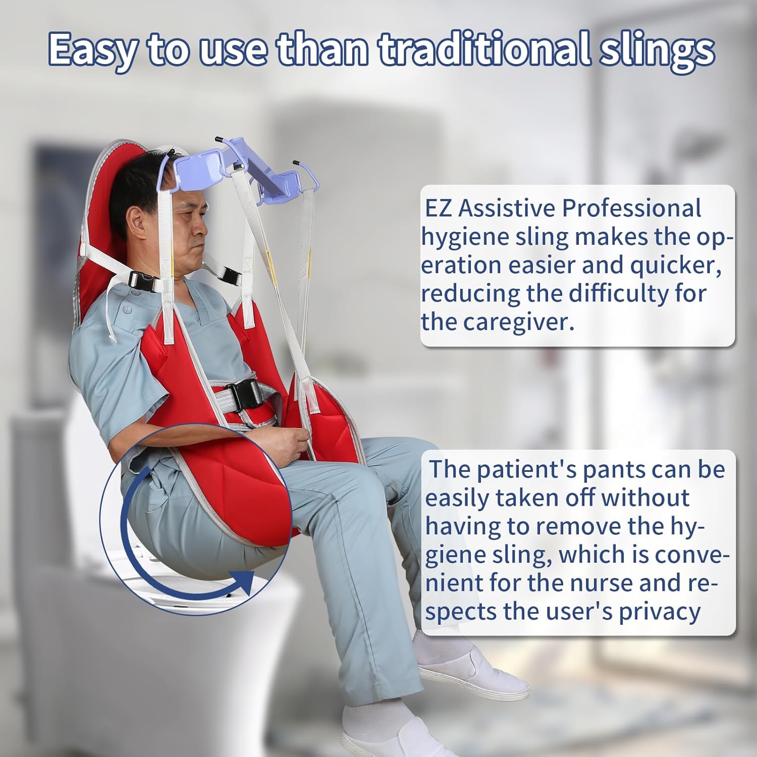 EZ Assistive Patient Lift Sling, Medical Commode Patient Lift Aid Transfer Sling for Elderly Shower Bath, Patient Lifts for Home use,Divided Toileting Sling, 500lbs (Large-Sling&Head Support)