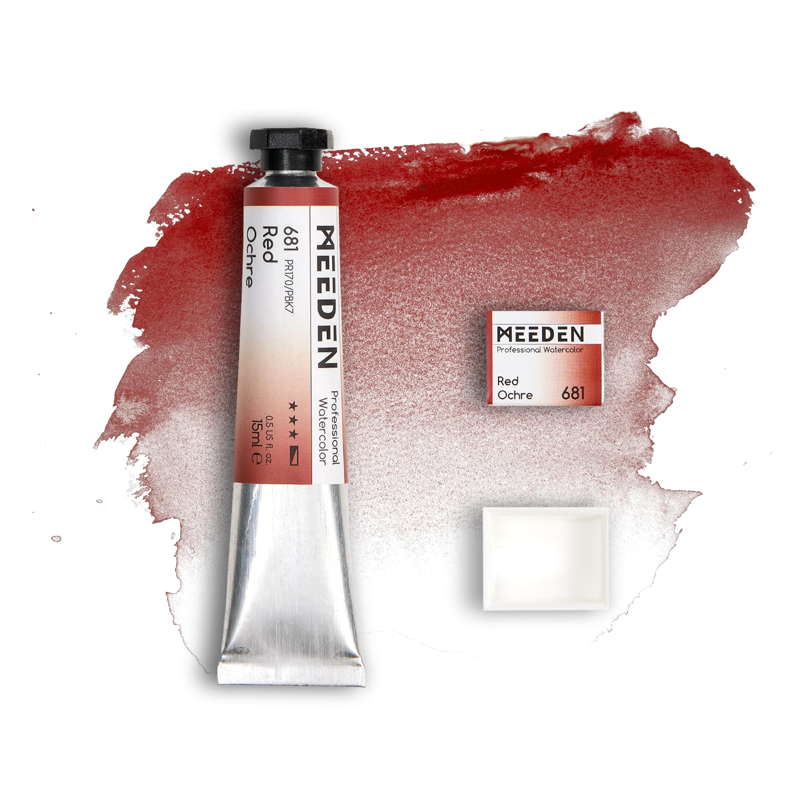 MEEDEN Künstler Aquarellfarbe: Rote Ochre 15ml Tube, Halbfeuchte Farb-Napfhälfte und Leere Napfhälfte Set für Künstler und Profis