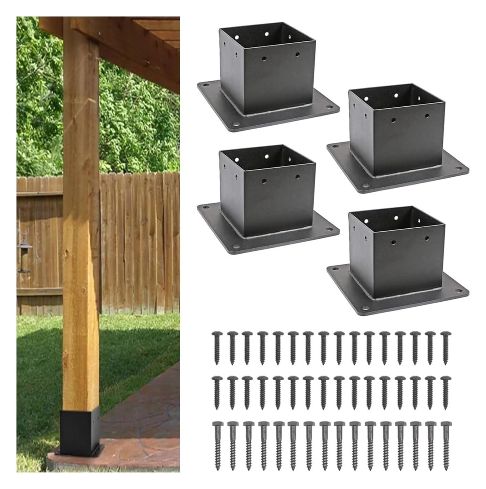 CXGfdghD fence posts， 4x4 Post Base Heavy Duty Anchor Thick Steel Matte Black Posts Brackets for Deck Fence Mailbox Pergola(4pcs)