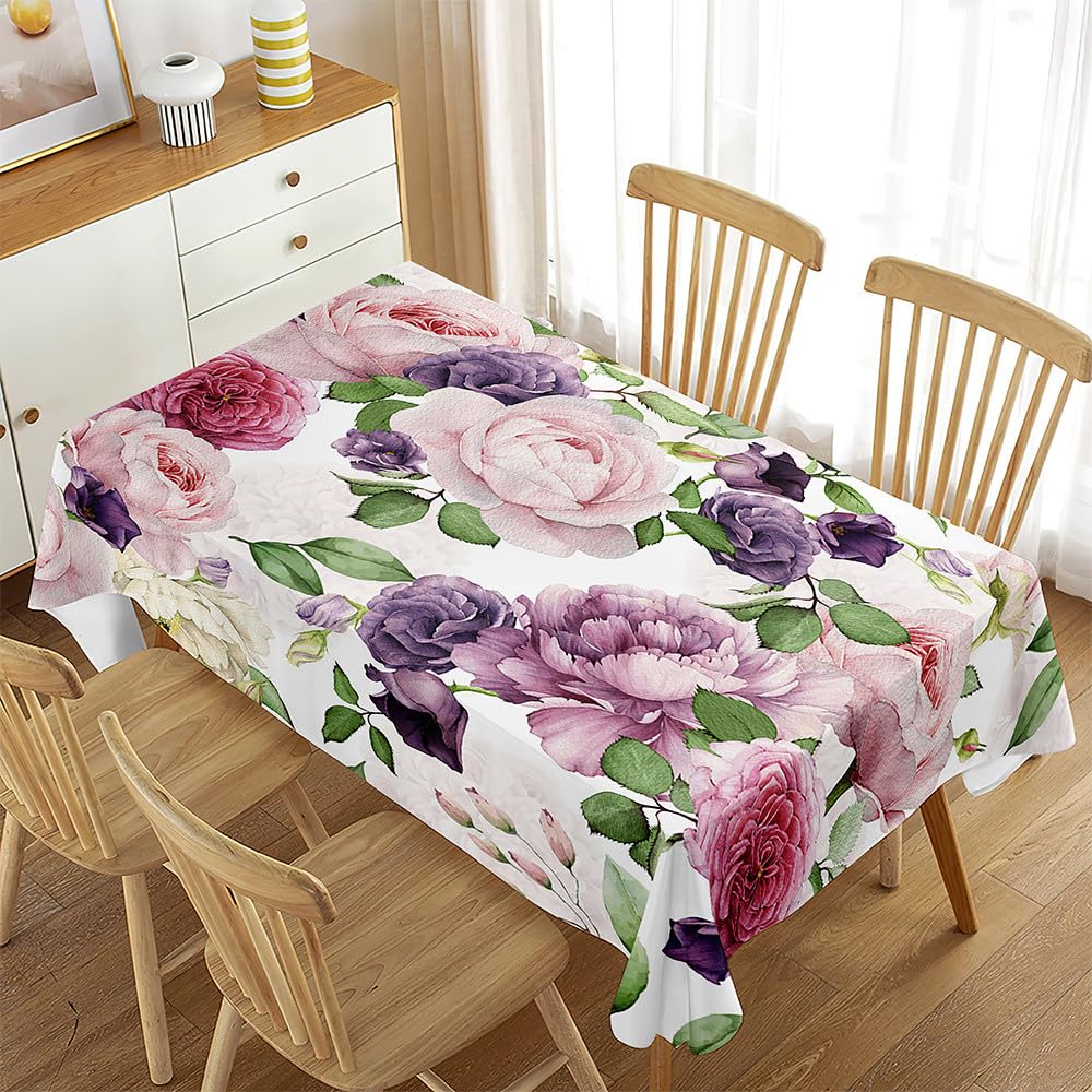 Mateju Manteles Rectangular, Mantel Resistente Mantel Antimanchas Cubierta de Mesa para Interiores, Comedor, Salon, Picnics (100x140cm,Flores moradas)