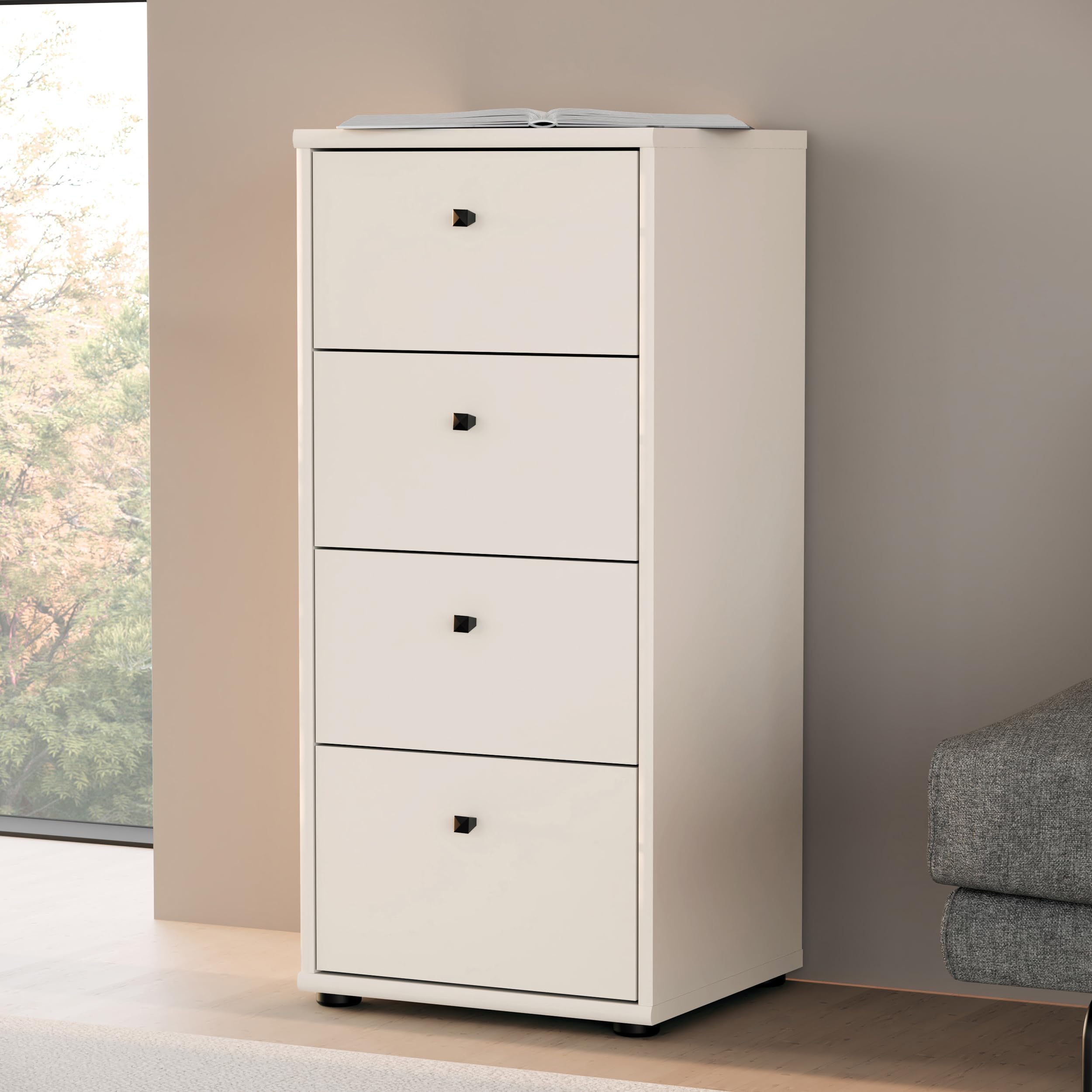 Forte TEMPRA 2 Kommode 40, Moderne Kommode mit 4 Schubladen, Holzwerkstoff, Schlafzimmer, Wohnzimmer, Büro, Kaschmir|Beige, 38,6 cm breit x 85,5 cm hoch x 34,8 cm tief