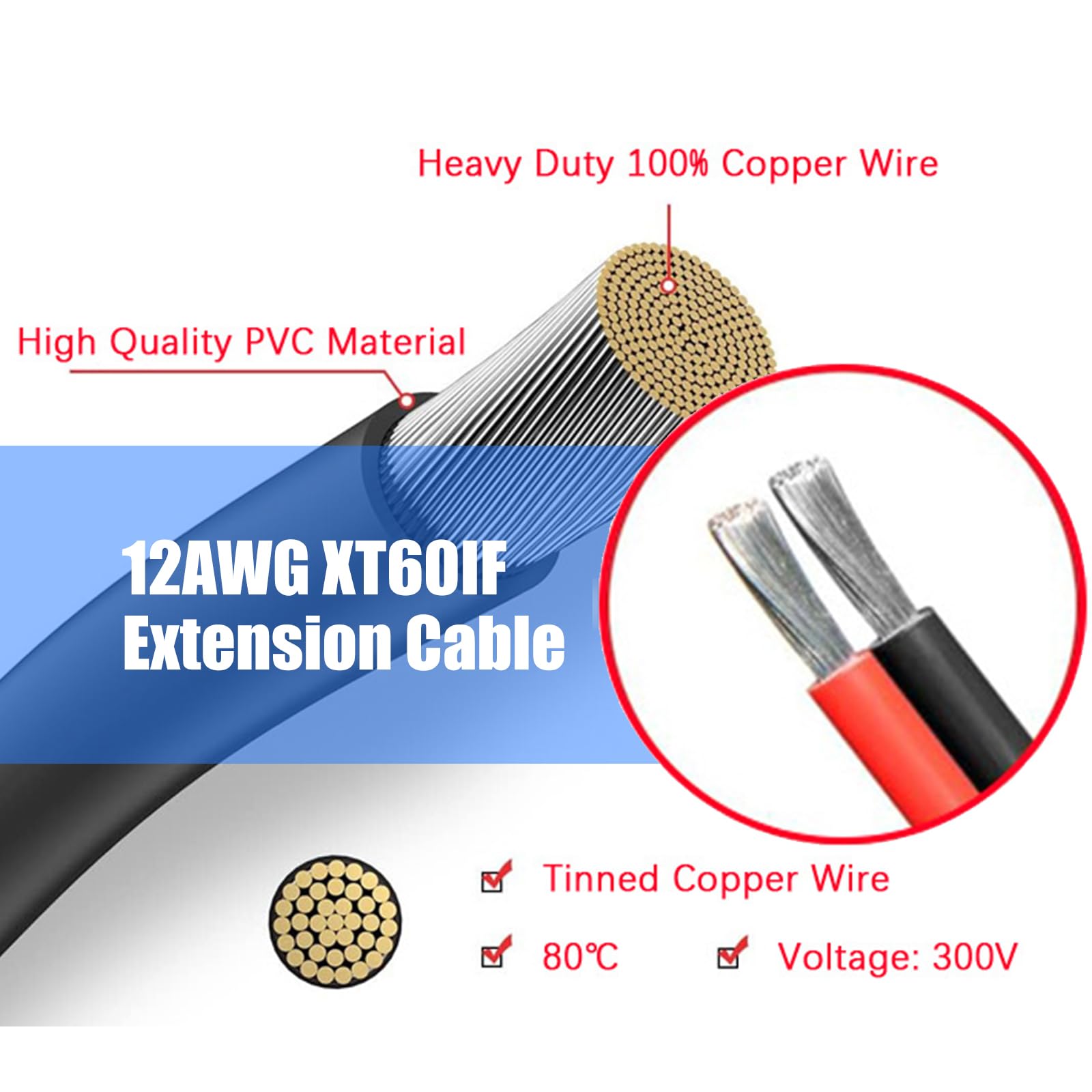 Cable de Carga de batería portátil XT60i, Conector Macho a, Cable de extensión para batería remota, Panel Solar