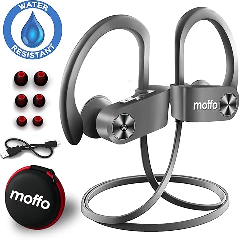 Moffo Wireless Headphones, Wireless Sport HD Stereo IPX5 Sweatproof in Ear Earbuds Waterproof Headset with Built-in Mic for Gym Running Workout Home Exercise 8 Hours Battery