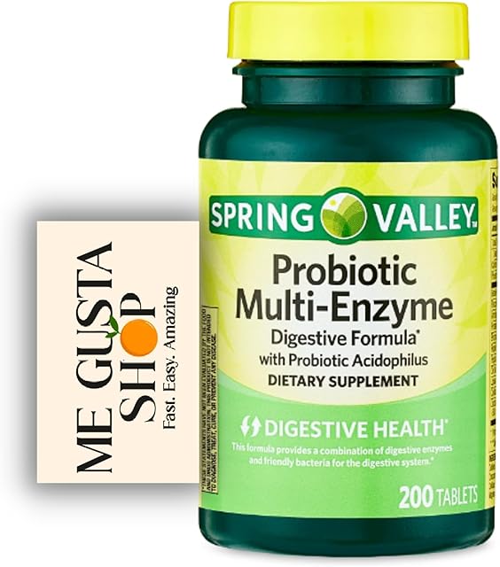 Spring Valley Probiotic Multi-Enzyme Digestive Formula Tablets, 200 Count (Pack of 01) + Me Gustas Sticker