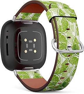 CJBROES Replacement Leather Watch Band, Compatible with Fitbit Versa 3 and Fitbit Sense of Wristband Bracelet Accessory - Bright Green consisting Slices