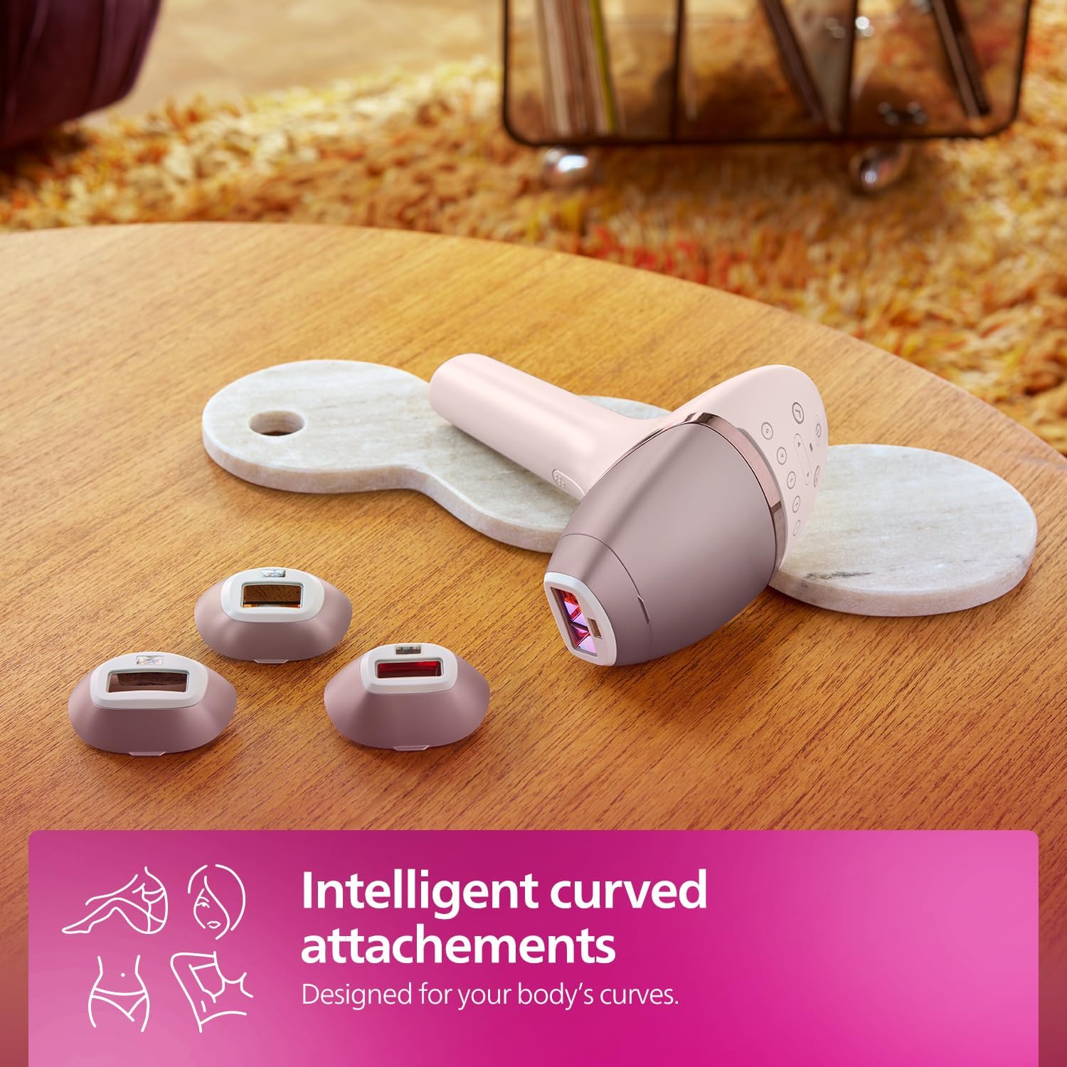 Close-up of Philips Lumea IPL device on skin, showing personalized light setting being determined