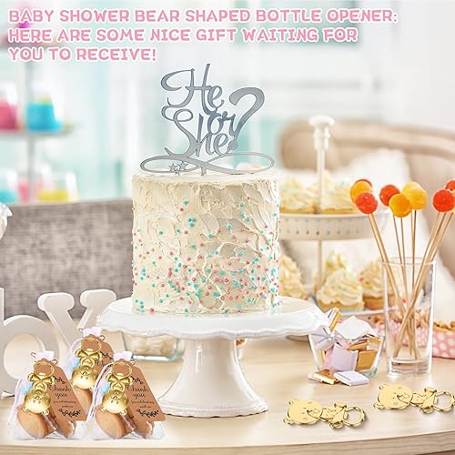Vista 28 de CHENGU Abridores de botellas para baby shower, recuerdos de devolución para invitados, abridor de botellas y recuerdos con bolsas de organza