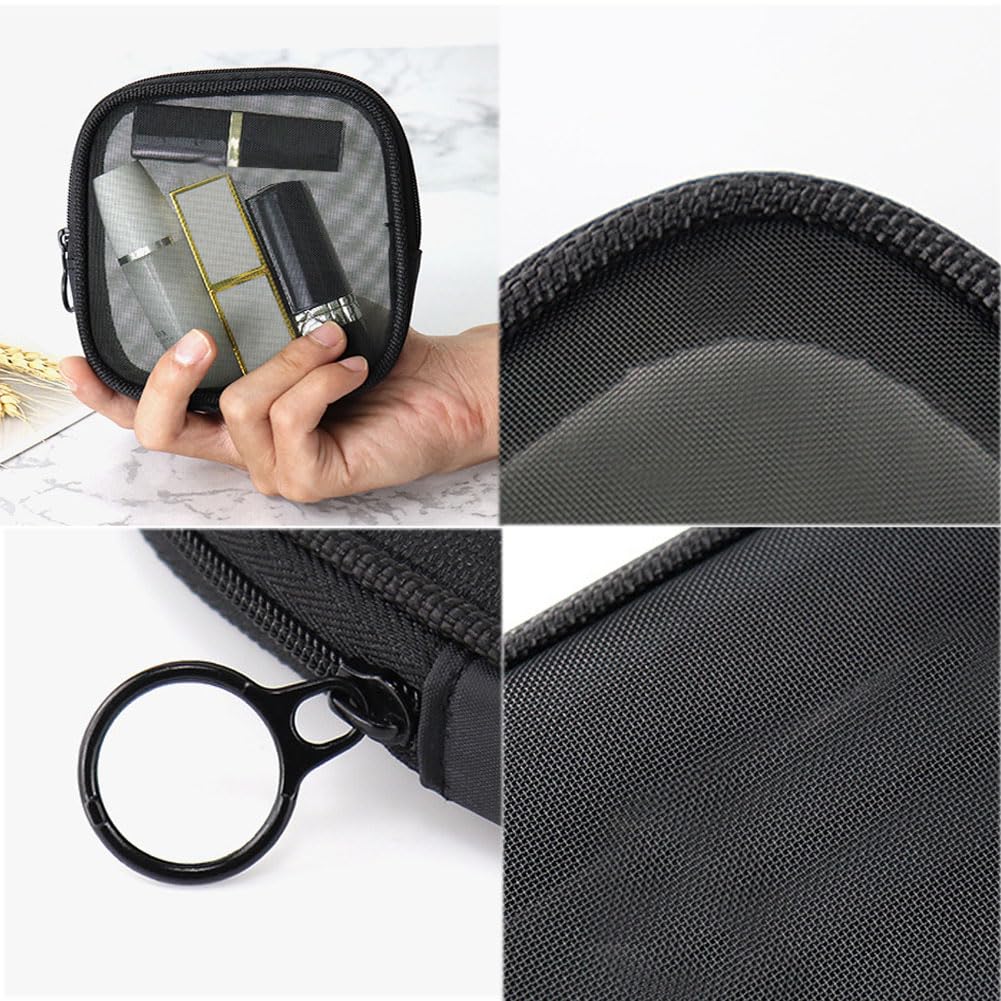 2Pcs Black Mesh Makeup Bag Small Portable Travel Bag Organizer with Zipper Makeup Cosmetic Pouch Bag for Home Office Travel Daily Accessories - Image 3