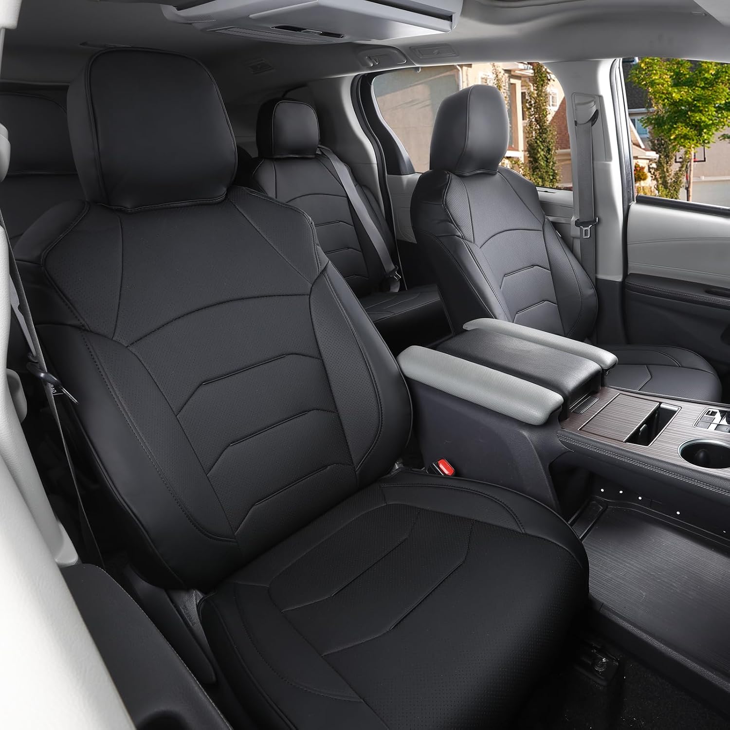 Sienna Seat Covers Custom Fit for 2021-2026 Toyota Sienna 7-Seat XLE XSE Woodland Limited Platinum [Ottoman Not Covered], Faux Leather Car Seat Three Row Full Set Airbag Compatible(Black)