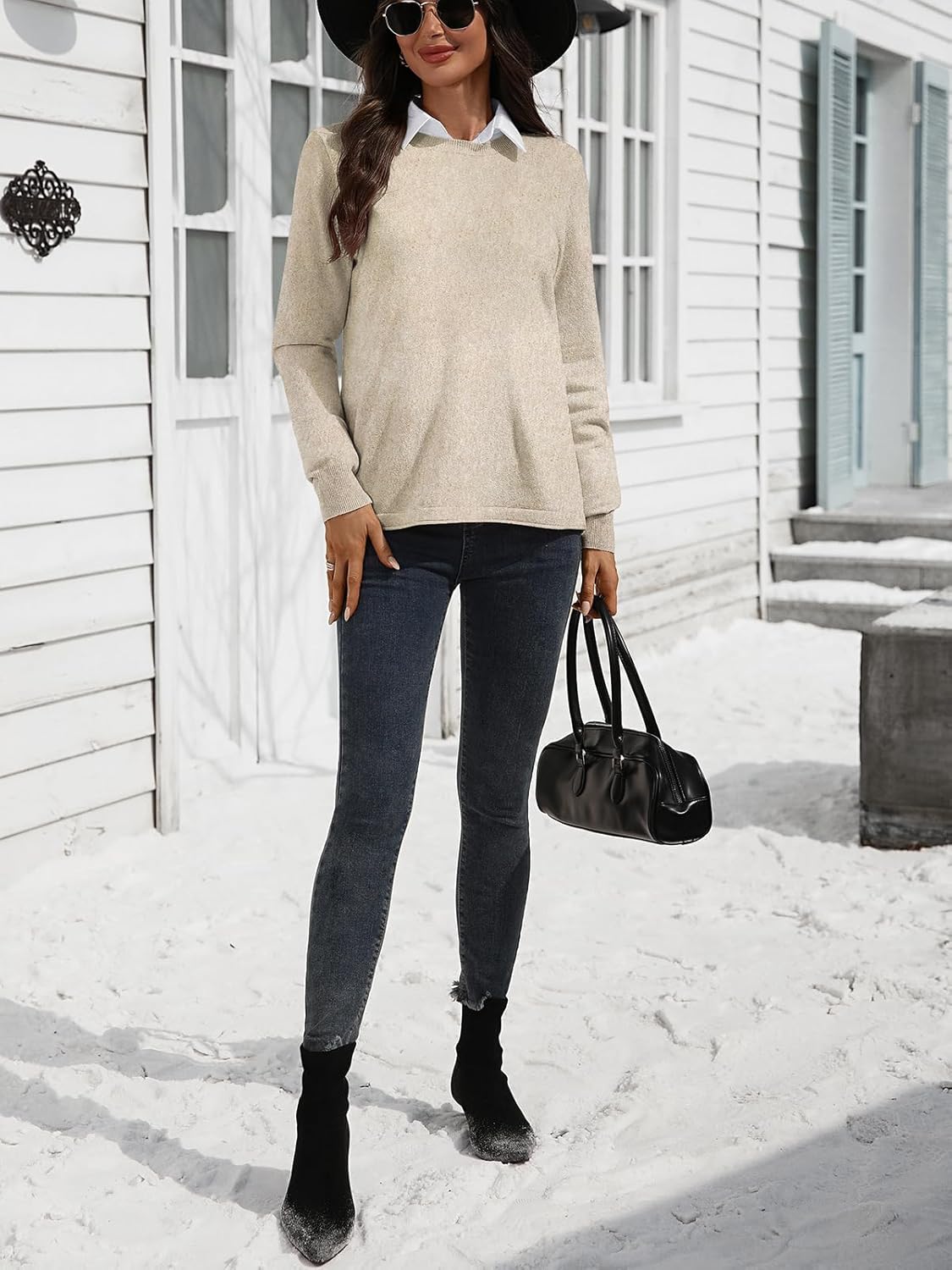 Women's Merino Wool Sweater 100% Wool Pullover Crewneck Long Sleeve Knitted Banded Hem Sweater - Image 6