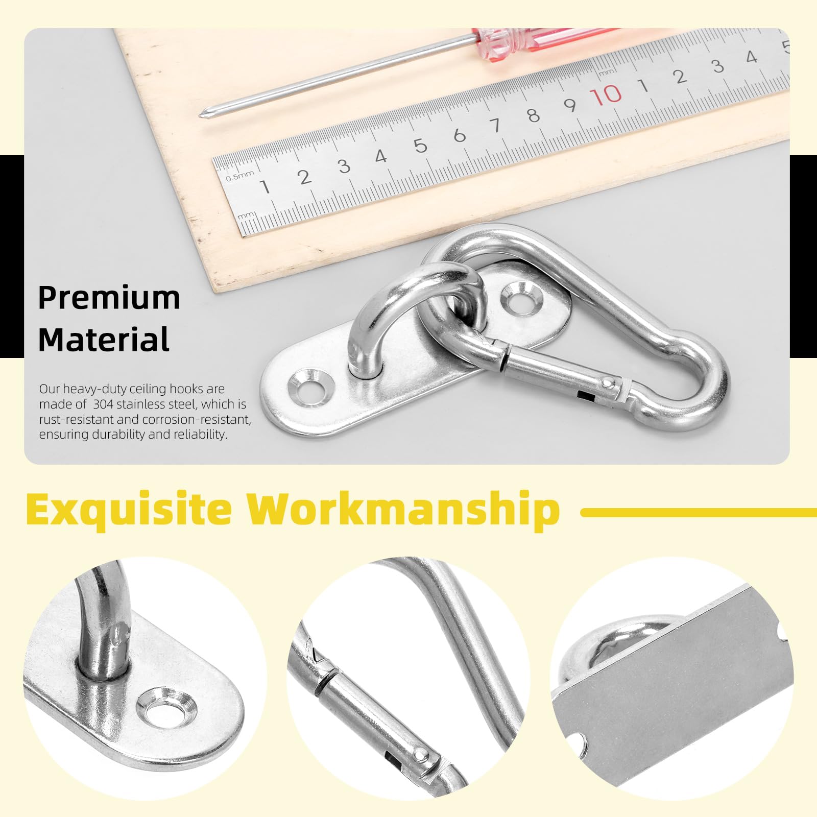 Mardatt 8Pcs M8 304 Stainless Steel Pad Eye Plate U Hooks with Snap Hook Assortment Kit - Image 4