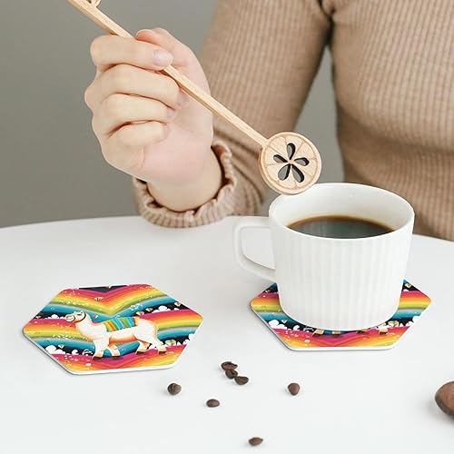 Miniatura 7 de 6pcs Leather Coasters for Drinks, Camel and Rainbow Drink Coasters for Tabletop Protection, 4" Cup Coasters for Coffee Table Decor, Non-Slip