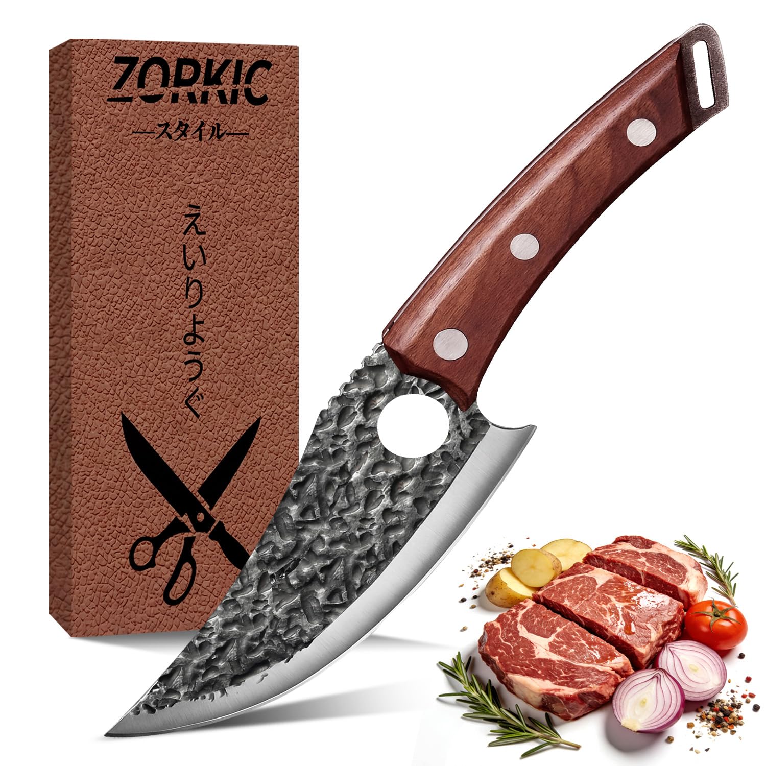 Viking Knife, Butcher Knife Hand Forged Boning Knives, Japanese Paring knives Kitchen Chopping for Meat Cutting Chefs Cleaver Camping Cooking, BBQ, Gifts for Men — Amazon image 11