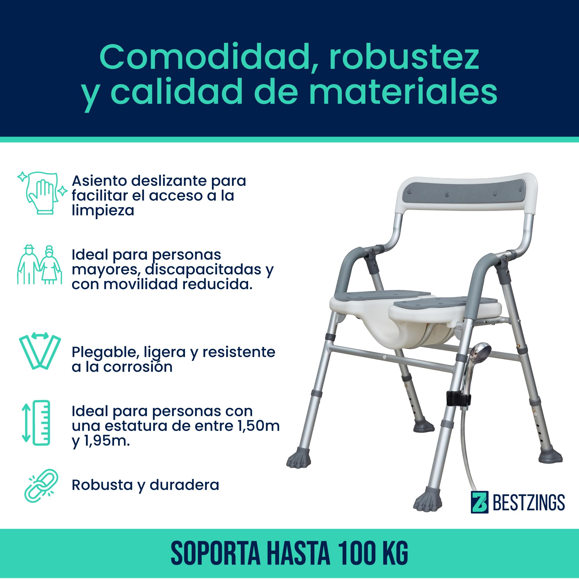 Silla Ducha Personas Mayores, Silla de Ducha y Silla para Ducha Adulto, Asiento Ducha Adulto, Taburete Ducha, Banqueta para Ducha y Baño, Plegable con Respaldo, 100 kg
