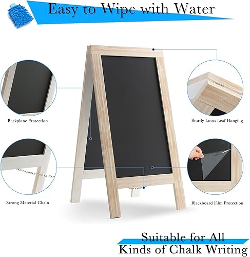 Miniatura 10 de Pizarra de sándwich de 40 x 20 pulgadas, madera de pino maciza, color negro rústico, pizarra de tiza, letreros para tablero de sándwich al aire