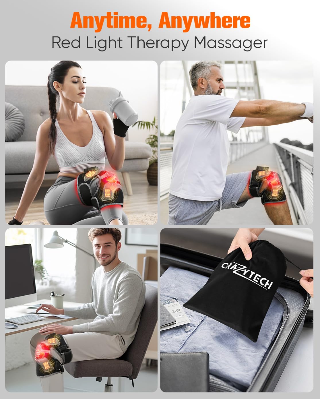 Rotlichttherapie & Vibrationsmassage Kniebandage, FSA berechtigte HSA 5000mAh Schnurloses Kniemassagegerät mit 4 Vibrationsbereichen, Infrarot Heizkissen Wickelgerät für Knie Ellenbogen