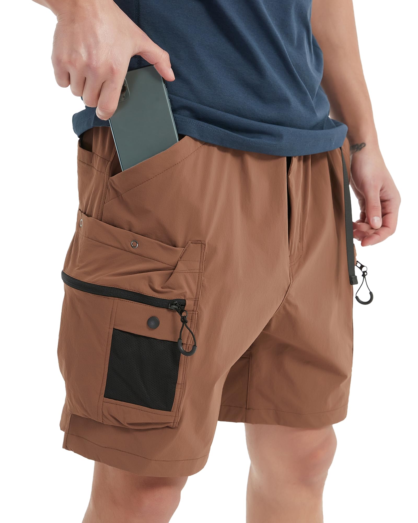 MONTFLIX Men's Hiking Shorts Lightweight Quick Dry Casual Cargo Shorts with Multi Pocket for Outdoor Travel(XL,Brown