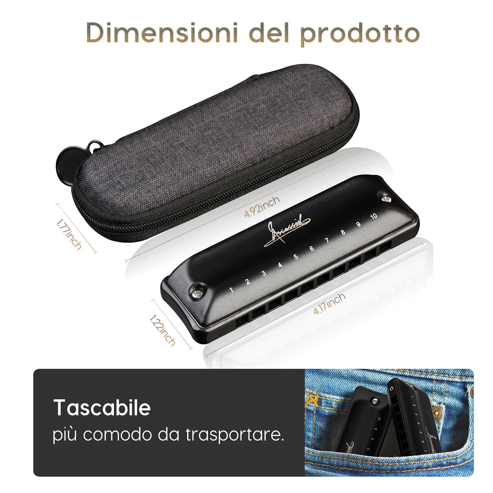 Armonica Blues JDR LF Armonica chiave di LF 10 fori 20 toni Arpe per adulti bambini professionisti principianti Mini organo a bocca con custodia | Assassin