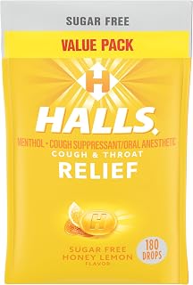 Halls Relief Honey Lemon Sugar Free Cough Drops, 180 Count Value Pack - Menthol Sore Throat & Cough Relief