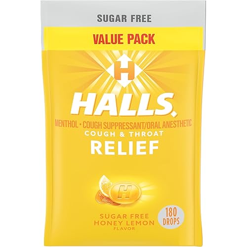 HALLS Relief Honey Lemon Sugar Free Cough Drops, Value Pack, 180 Drops