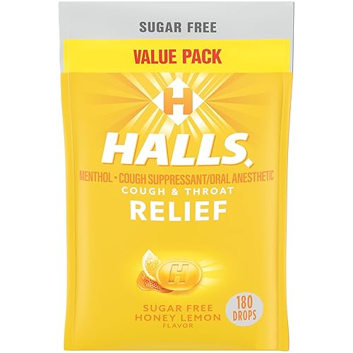 HALLS - Caramelos para aliviar la tos, sabor a miel y limón, sin azúcar, paquete económico, 180 gotas