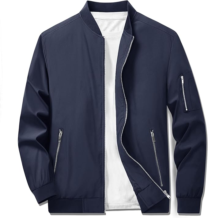 TACVASEN Men's Lightweight Jacket Casual Spring Fall Windbreaker Bomber Zip Up Coat with Pocket