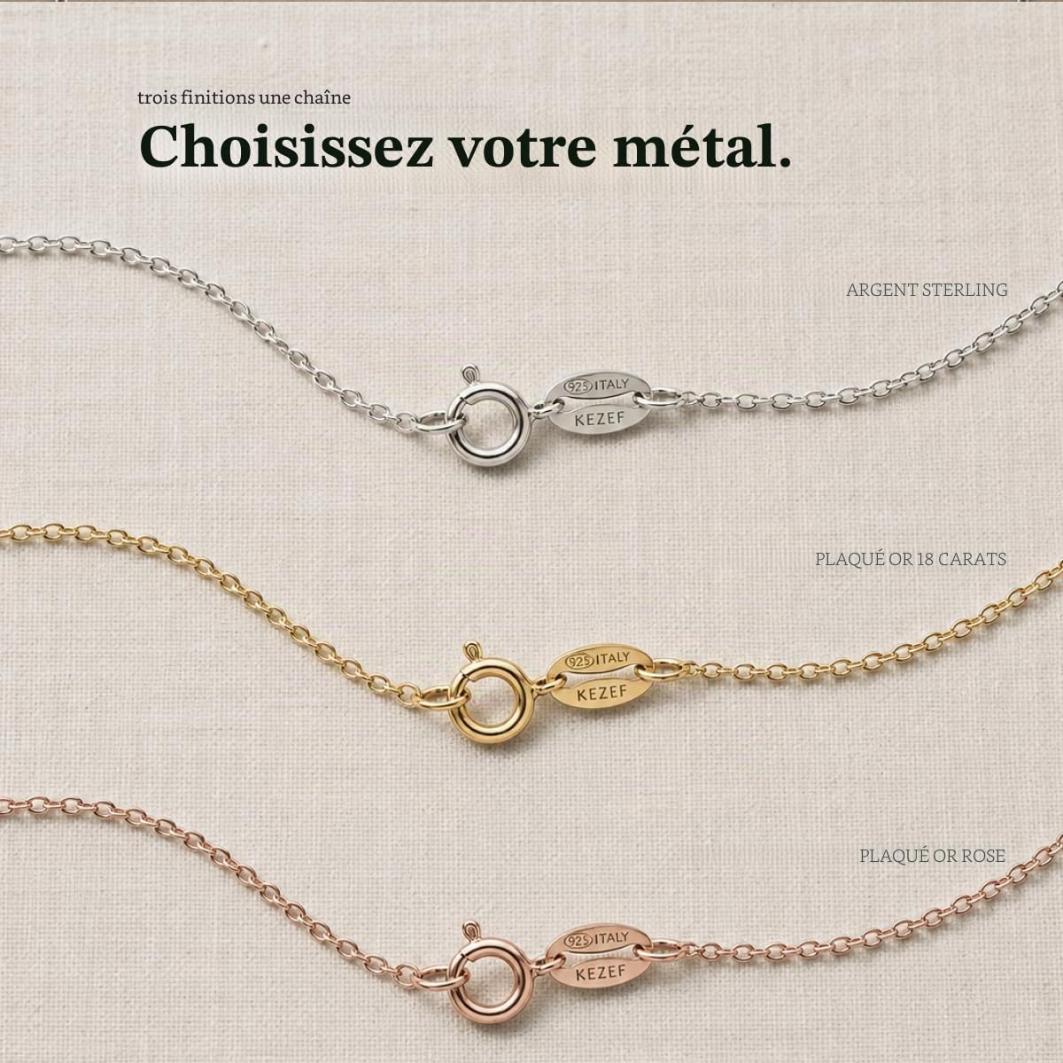 KEZEF Chaîne Femme 1,3 mm | Collier Chaîne Fine et Solide à Maille Ovale | Disponible en Argent 925, Plaqué Or et Plaqué Or Rose