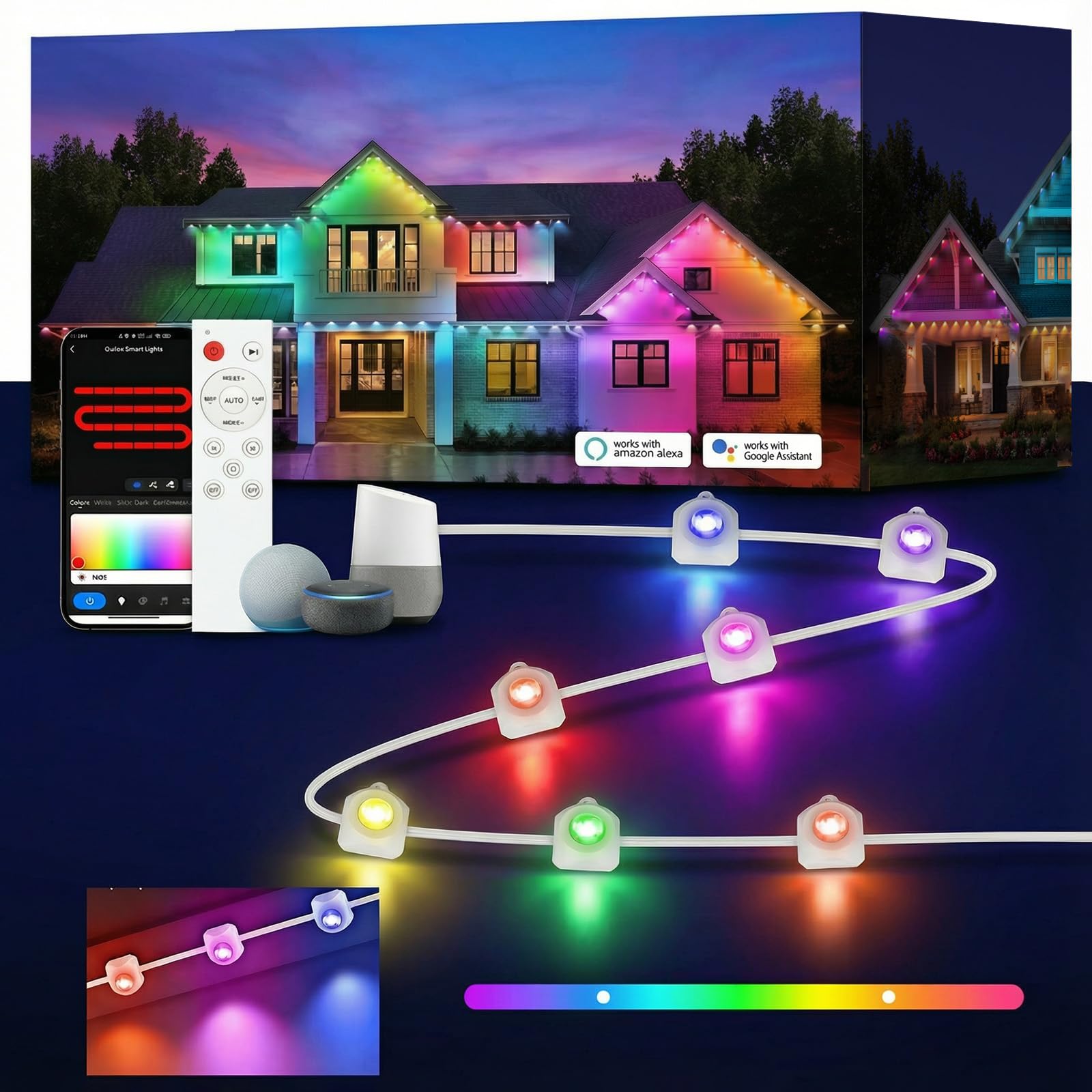 GOOGO 30M Permanent Outdoor Lights with 72 LED, Smart RGBIC Lighting, IP68 Waterproof Outdoor Lights with App and Remote Control, Multiple Scene Modes, Music Mode, Daily and Holiday Decoration