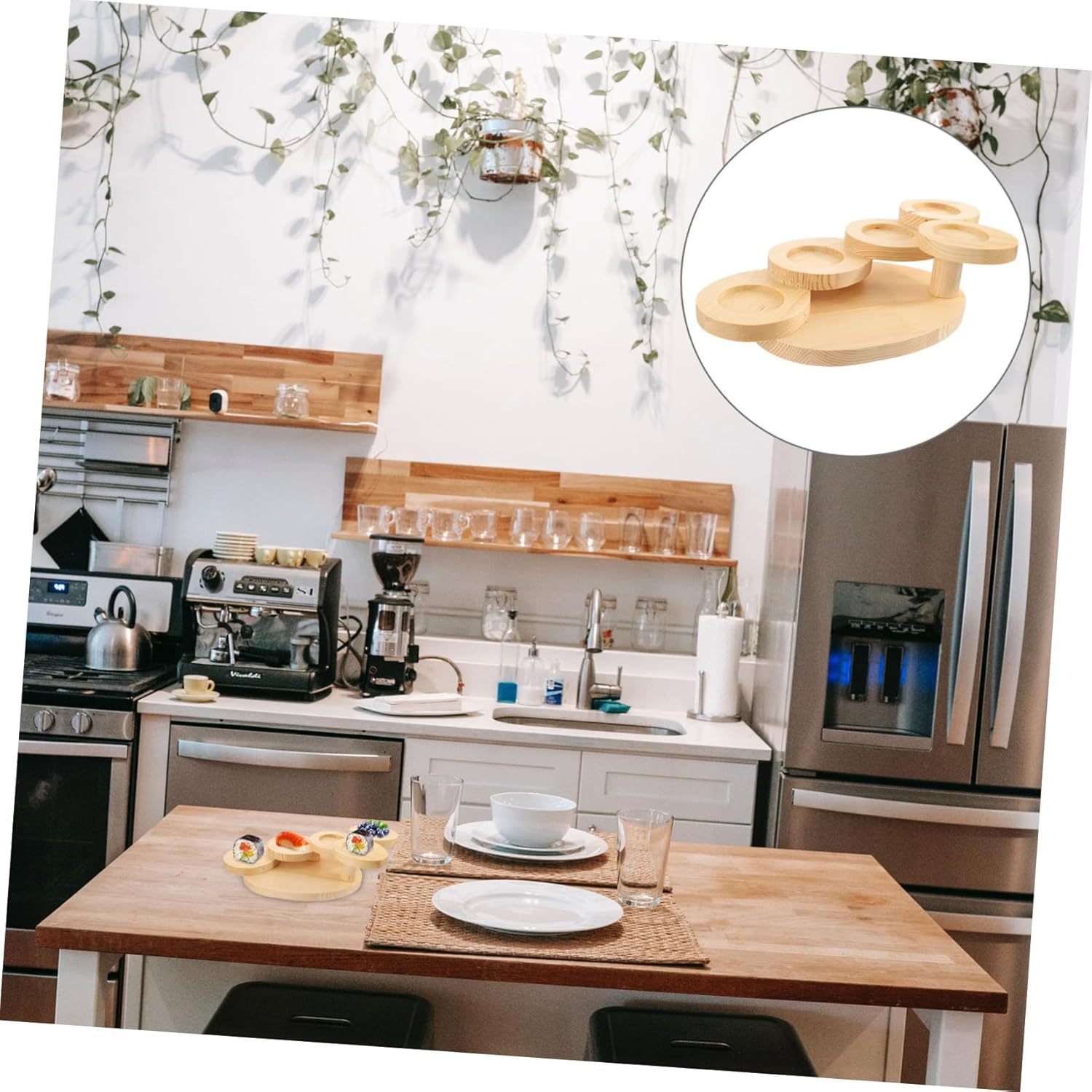 Unomor Wooden Sushi Display Stand Japanese Style Plates Multi-functional Food Serving Tray