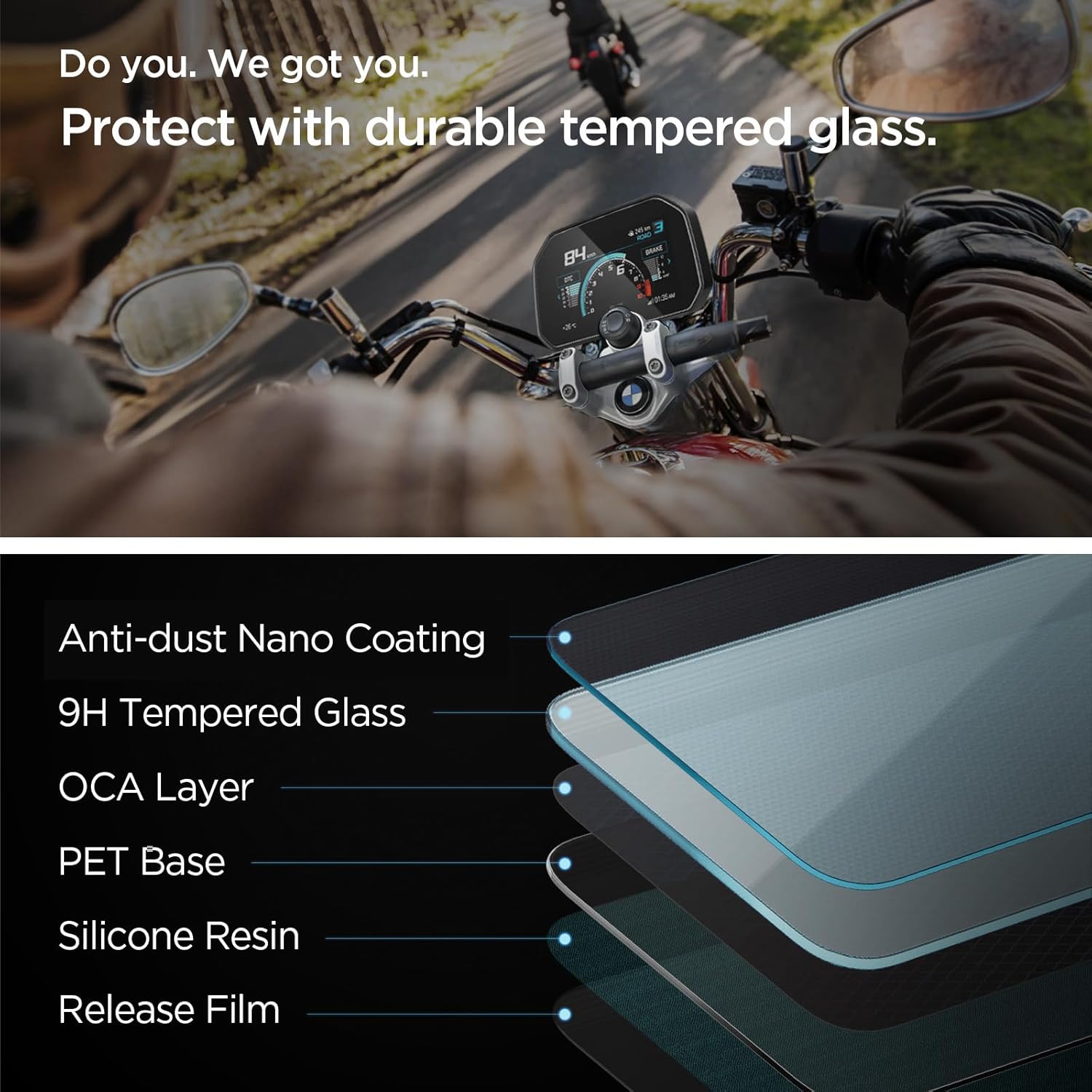 Spigen Tempered Glass Screen Protector [GlasTR Slim] designed for BMW R1250GS (2018-2026) 6.5 inch instrument cluster - Crystal Clear