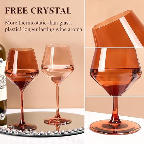 Miniatura 5 de Venus - Juego de 6 copas de vino de colores 17.5 sopladas a mano, copas de vino marrón con tallos altos y largos, elegante cristalería de color