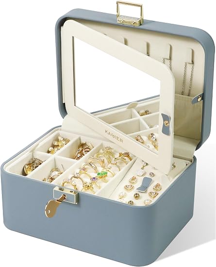 Kamier Boîte à Bijoux Fille 2 Couches en Cuir PU avec Miroir, cuir
