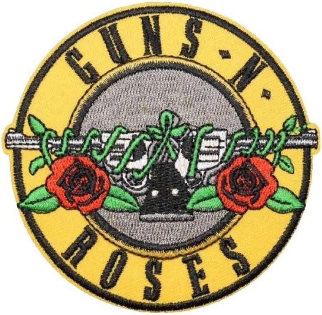 Roses and Guns Band Logo 4 Inches Wide Embroidered Iron on Patch