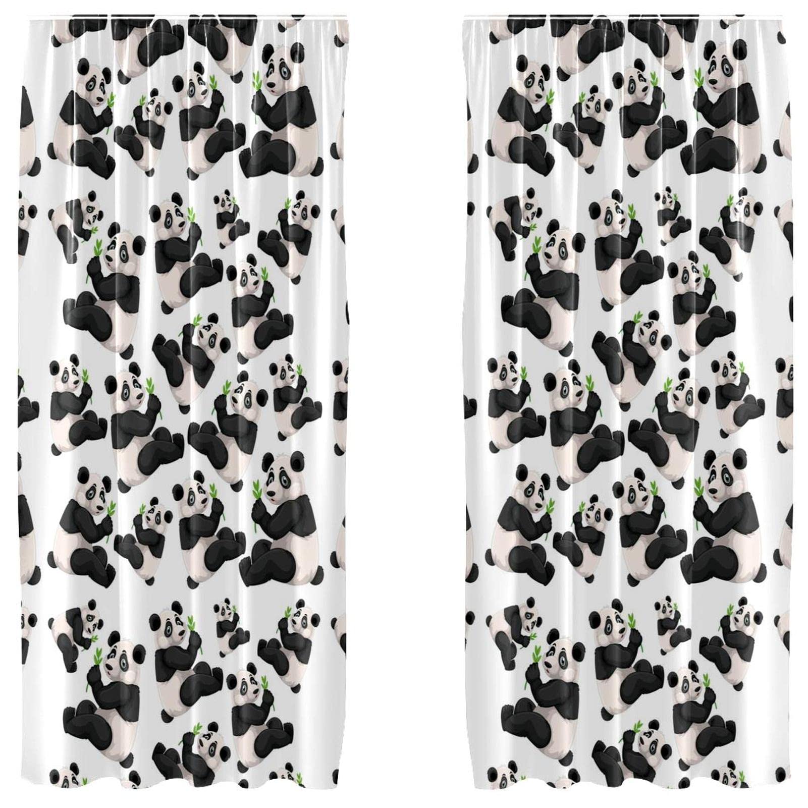 Cortinas de panda para habitación infantil con diseño de bambú y bolsillo para barra, 2 paneles