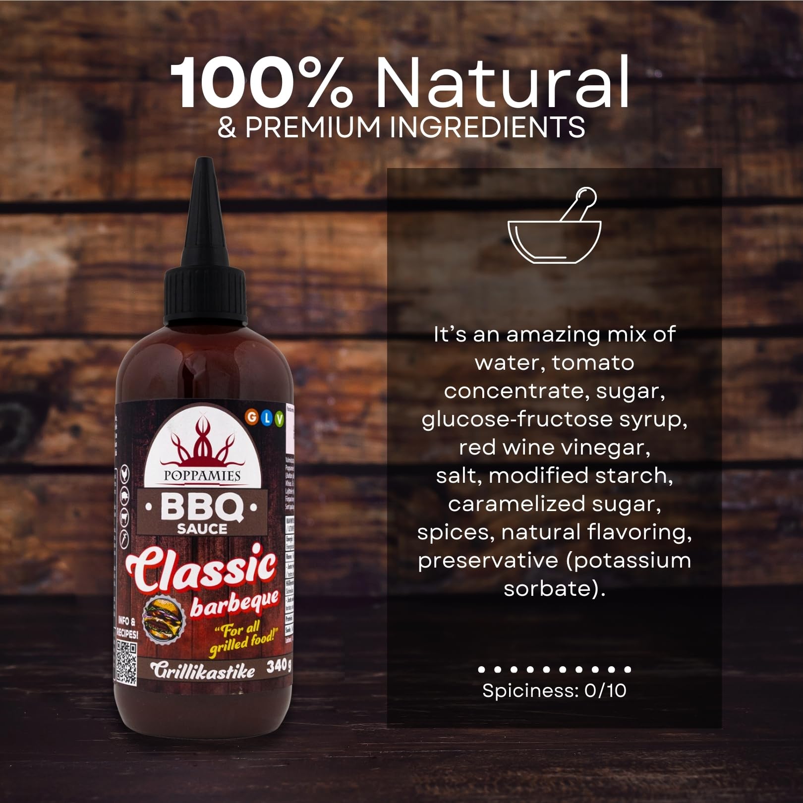 Salsa BBQ Poppamies Classic Barbeque – Sabor Tradicional y Versátil, Perfecta para Carne, Pollo y Verduras – Sin Gluten, Vegana – 340g — view 5