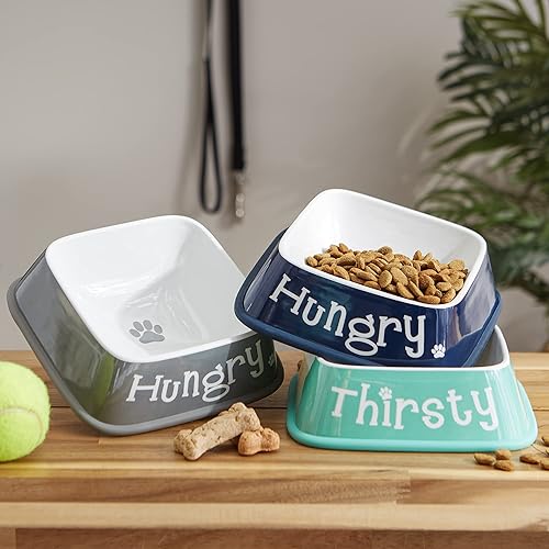 Miniatura 9 de Bone Dry Hungry & Thirsty Pet Bowl, 6.75 x 6.75 x 2, azul náutico, 2 piezas
