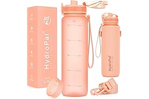 Premium 34 oz Leak-Proof Water Bottle with Time Marker and Travel Strap