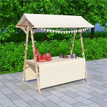 Mobile Food Cart Vendor, White Farmers Market Stalls/Booth for Festivals & Beaches, Wooden Kiosk 120x60cm 150x60cm, Foldable Concession StandNo Wheels,150x60cm/59x23.6in