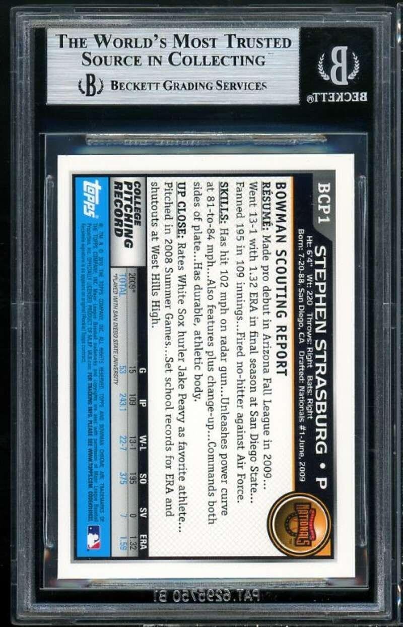 Stephen Strasburg Rookie 2010 Bowman Chrome Prospects #1 BGS 9 (9.5 9.5 9.5 8) - Baseball Slabbed Rookie Cards